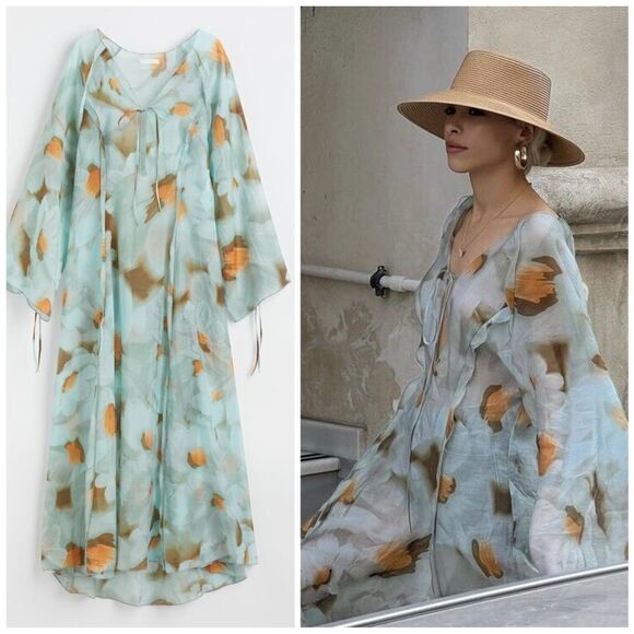 H&M Voluminous Watercolor Dress Lyocell New - Picture 1 of 16